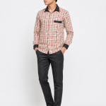 Boys Beige Check School Uniform Shirt