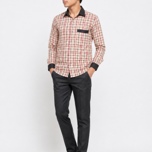 Boys Beige Check School Uniform Shirt