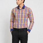 Men's Multicolor Check Formal Shirt with Royal Blue Contrast Collar & Cuffs