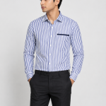 Boys Blue & White Striped Formal Shirt with Contrast Pocket